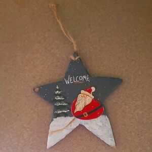 VINTAGE ARTISIAN Wooden Star-Shaped Santa Decoration